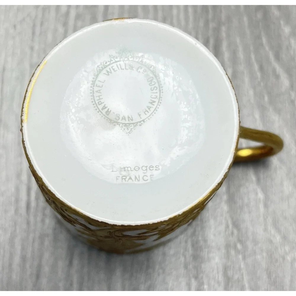 Limoges France Raphael Weill & Co San Francisco Gold Leaves Teacup & Saucer READ